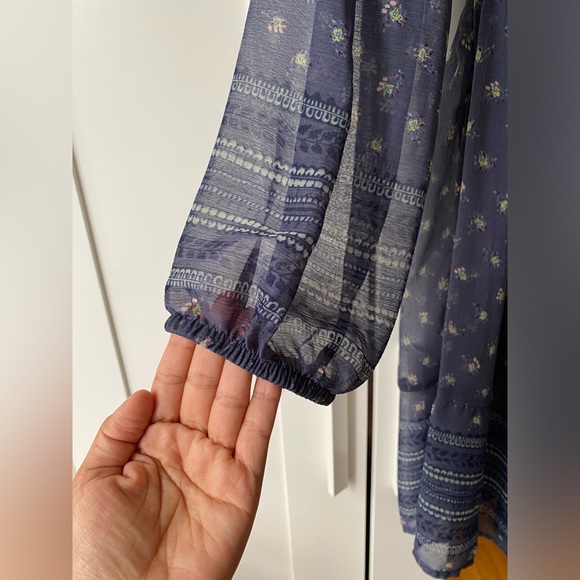 Mudd Women's Dress A-Line Navy Blue Crepe Bishop's Sleeves Peasant - Size L - Picture 3 of 9